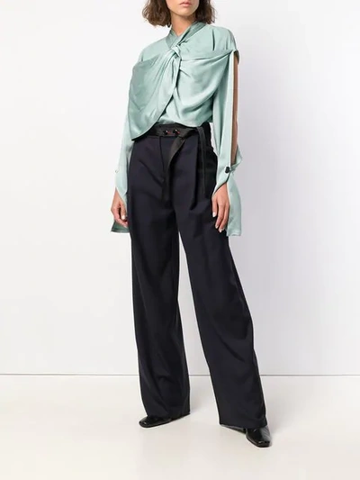 Shop Eudon Choi High Waisted Slack Trousers In Blue