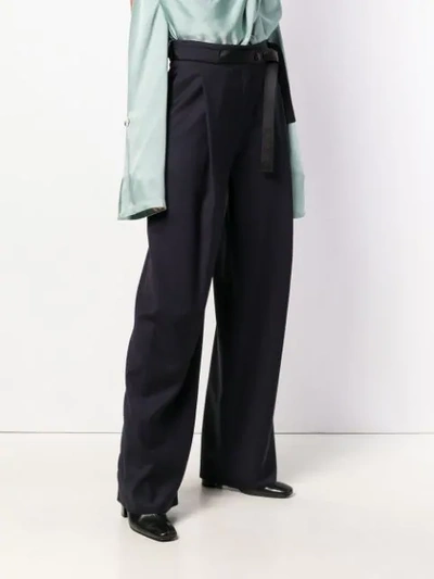 Shop Eudon Choi High Waisted Slack Trousers In Blue