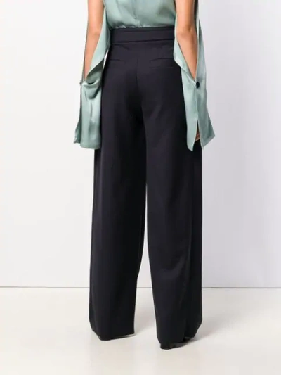 Shop Eudon Choi High Waisted Slack Trousers In Blue