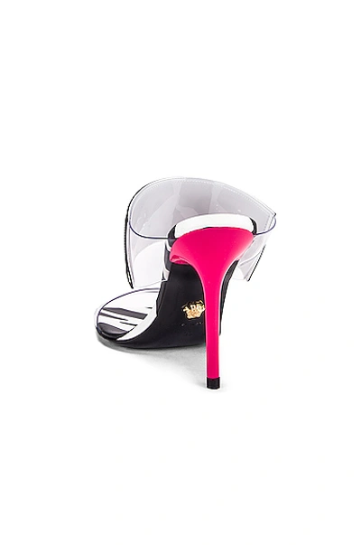 Shop Versace Logo Clear Heel Sandals In Black & Fuchsia