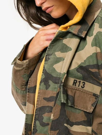 Shop R13 Camouflage Hooded Cotton Jacket In Brown