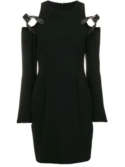 Shop Moschino Harness Cold Shoulder Mini Dress In Black