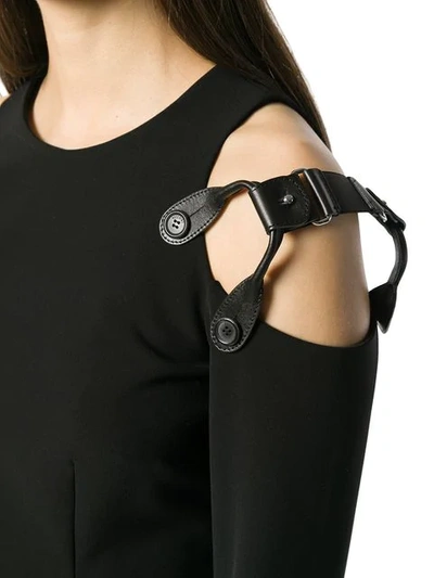 Shop Moschino Harness Cold Shoulder Mini Dress In Black