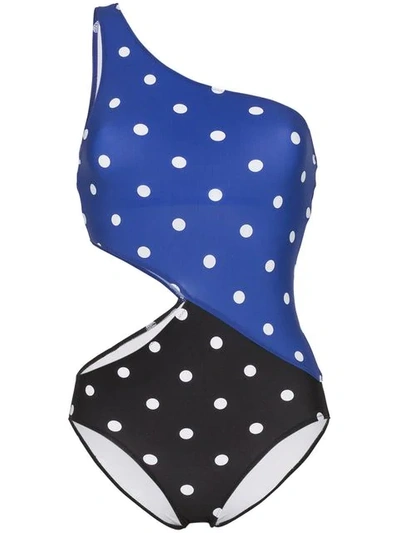 Shop Araks Emlar Two-tone Polka Dot Cut-out Swimsuit In Blue