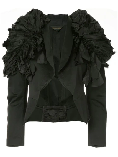 Pre-owned Comme Des Garçons Ruffled Shoulder Cropped Jacket In Black