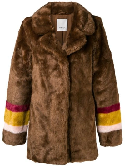 Shop Pinko Striped Sleeves Fur Jacket In Brown