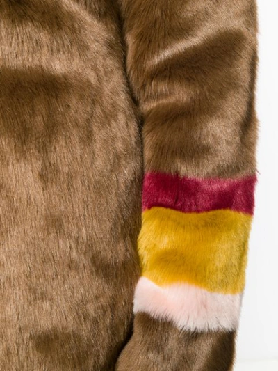 Shop Pinko Striped Sleeves Fur Jacket In Brown