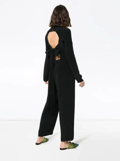 Shop Tibi Fringe Detail Silk Jumpsuit In Black