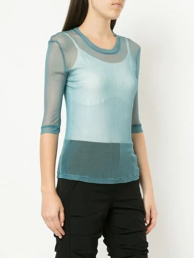 Shop Taylor Sheer 3/4 Sleeve T-shirt In Blue