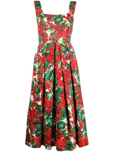 Shop Dolce & Gabbana Crepe Floral-print Dress In Red