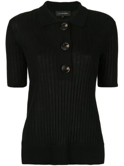 Shop Lee Mathews Rib Polo Shirt In Black