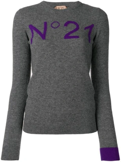 Shop N°21 Slim Fit Logo Sweater In Grey