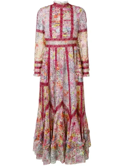 Shop Valentino Lace Trim Floral Skirt In Multicolour