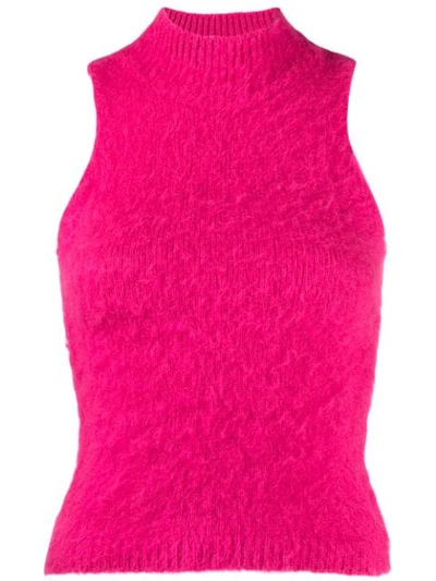 Shop Versace Fluffy Knitted Jumper In Pink