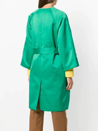 Shop Msgm Crystal-embellished Belted Coat - Green
