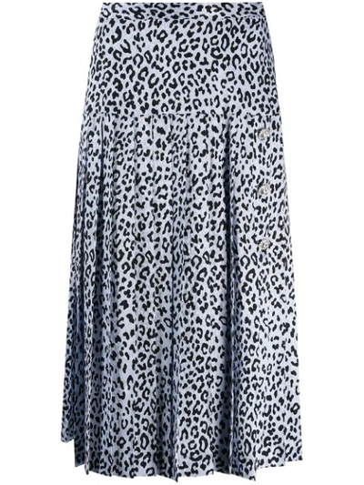 Shop Alessandra Rich Leopard Print Pleated Skirt - Blue