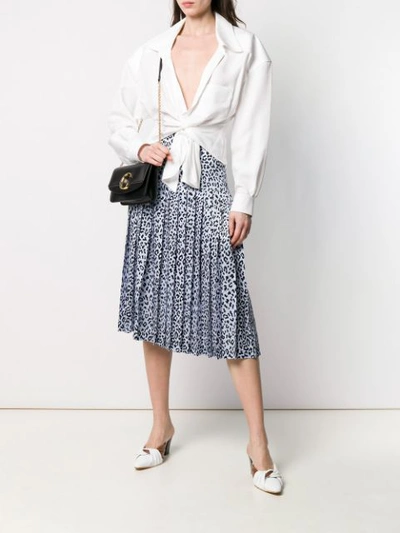 Shop Alessandra Rich Leopard Print Pleated Skirt - Blue