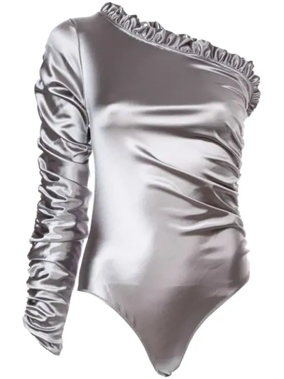Shop Fantabody Carol Ruffle Bodysuit In Silver
