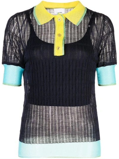 Shop I Am Chen Silk Panelled Polo Top In Blue