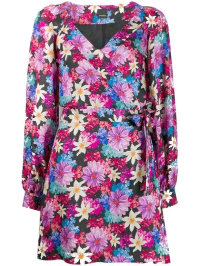 Shop Pinko Floral Wrap Dress In Zy5 Mult.nero/fuxia