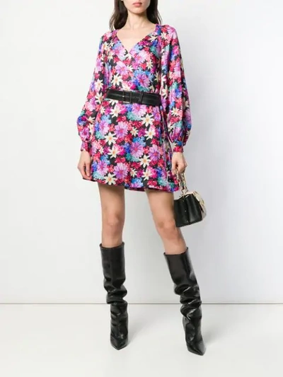 Shop Pinko Floral Wrap Dress In Zy5 Mult.nero/fuxia