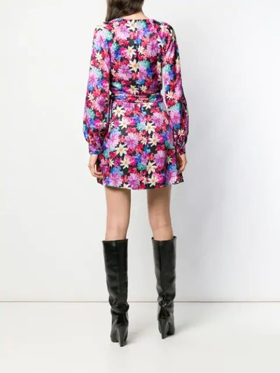 Shop Pinko Floral Wrap Dress In Zy5 Mult.nero/fuxia