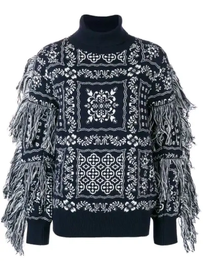 Shop Sacai Embroidered Roll-neck Sweater - Blue