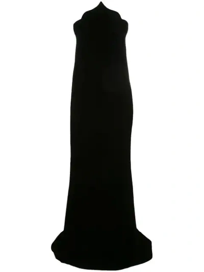 OSCAR DE LA RENTA 扇贝边丝绒礼服 - 黑色
