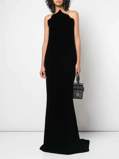 Shop Oscar De La Renta Scalloped Velvet Gown In Black