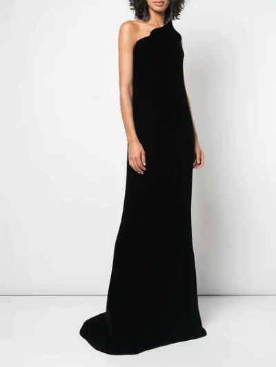 Shop Oscar De La Renta Scalloped Velvet Gown In Black