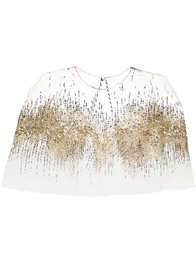 Shop Oscar De La Renta Sequin Embellished Sheer Capelet In Gold