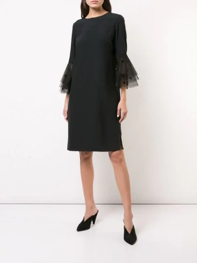 Shop Akris Punto Tulle Bell Sleeves Dress In Black