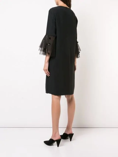 Shop Akris Punto Tulle Bell Sleeves Dress In Black