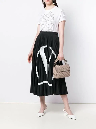 Shop Valentino Go Logo Pleated Skirt In Black