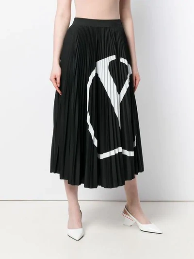 Shop Valentino Go Logo Pleated Skirt In Black