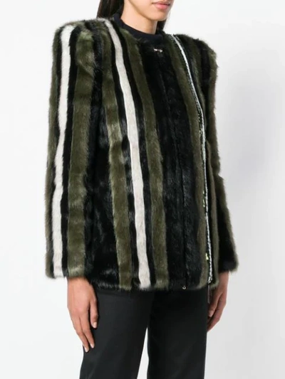 Shop Patrizia Pepe Sequin-embellished Faux Fur Jacket In Black