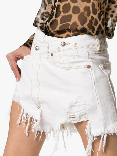 Shop R13 Crossover-fastening Distressed Denim Shorts In White