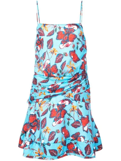 Shop Derek Lam 10 Crosby Floral Print Flounce Mini Dress In Blue