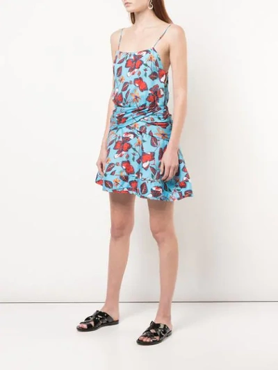 Shop Derek Lam 10 Crosby Floral Print Flounce Mini Dress In Blue