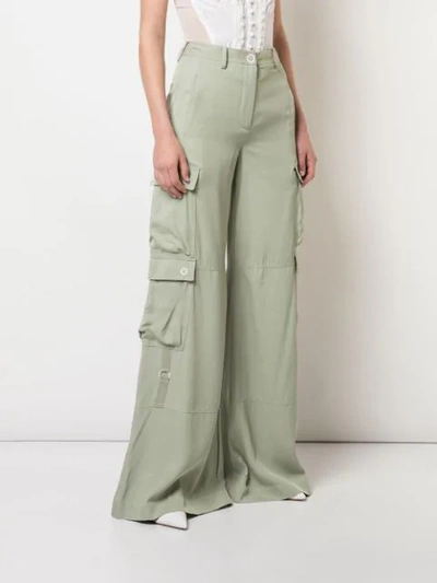 Shop Jonathan Simkhai Twill Wide-leg Cargo Trousers - Green