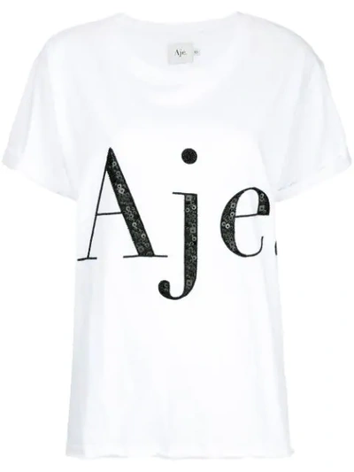 Shop Aje Sequin Embellished Logo T-shirt In White