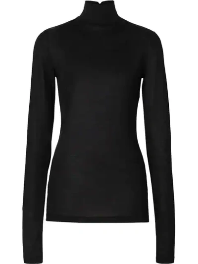 Shop Burberry Silk Jersey Turtleneck Top In Black