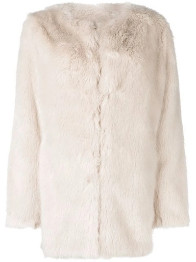 Shop Helmut Lang Oversized Faux Fur Coat In White