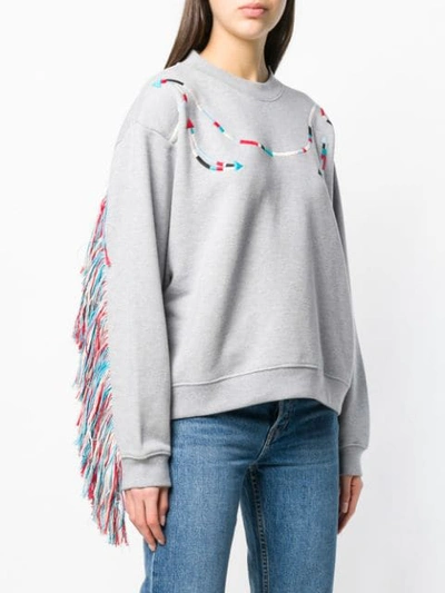Shop Alanui Fringed Sleeve Sweater In Grey