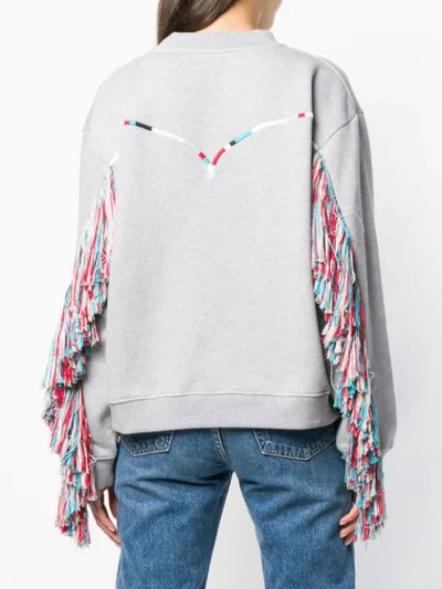 Shop Alanui Fringed Sleeve Sweater In Grey