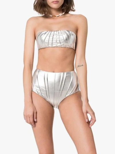 Shop Adriana Degreas Pleated Bandeau Bikini In Silver