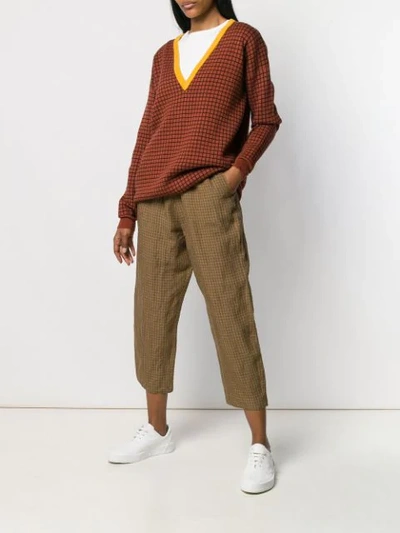 Apuntob Cropped Checked Trousers In Brown