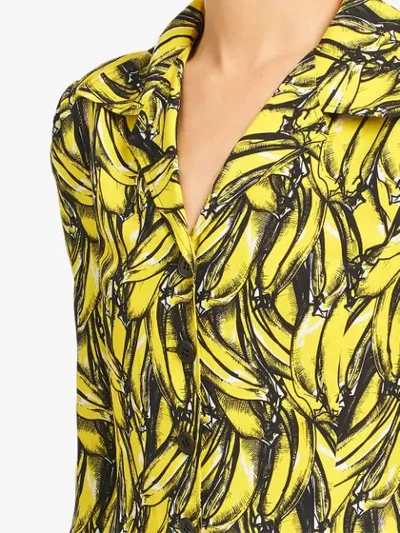 Shop Prada Banana Print Midi Dress In Yellow ,black