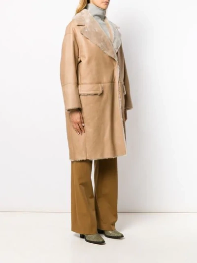 Shop Manzoni 24 Shearling Button Up Coat In Brown