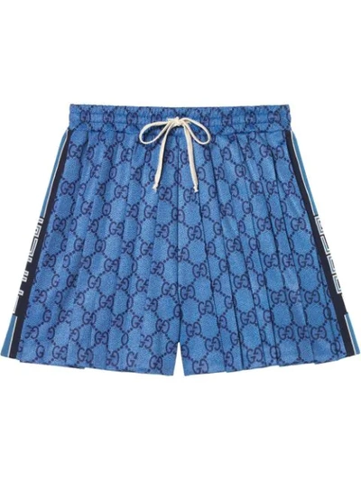 Shop Gucci Gg Technical Jersey Shorts In Blue